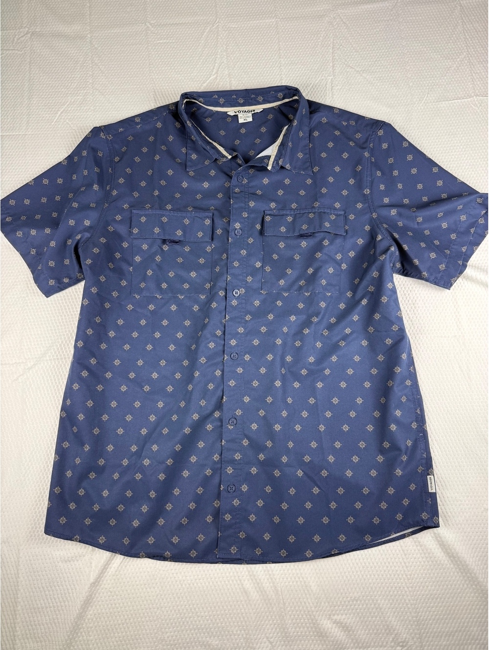 Voyager Men’s XL Blue Compass Print Short Sleeve Button Down Shirt